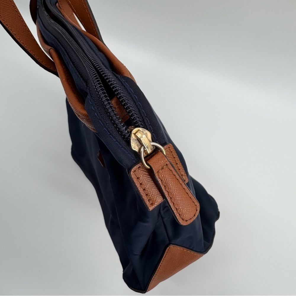 Michael Kors Kempton Navy Blue Nylon Brown Leather Tote HandBag Retail $138 - Picture 4 of 10